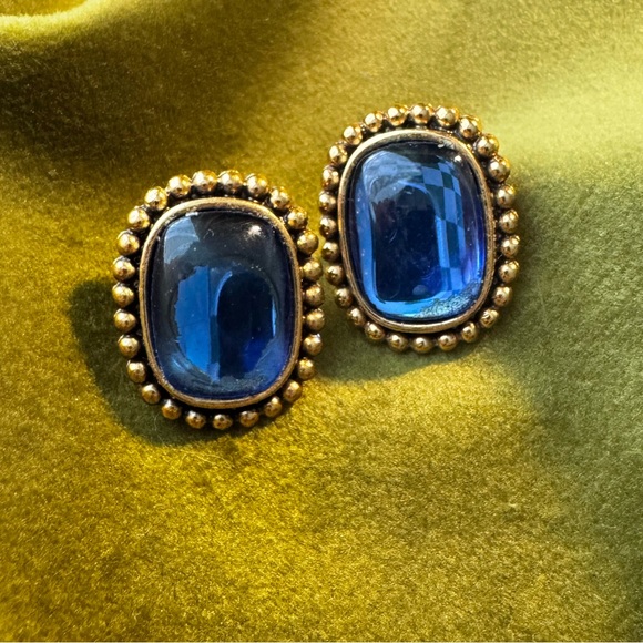 Yves Saint Laurent Blue and Gold Stud Earrings - Picture 2 of 6